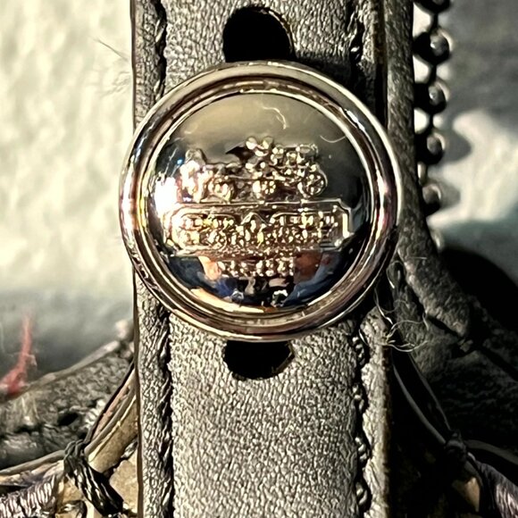 Coach Gray Metallic Signature Op Art Bag Tote Satchel F15746 - Picture 5 of 8